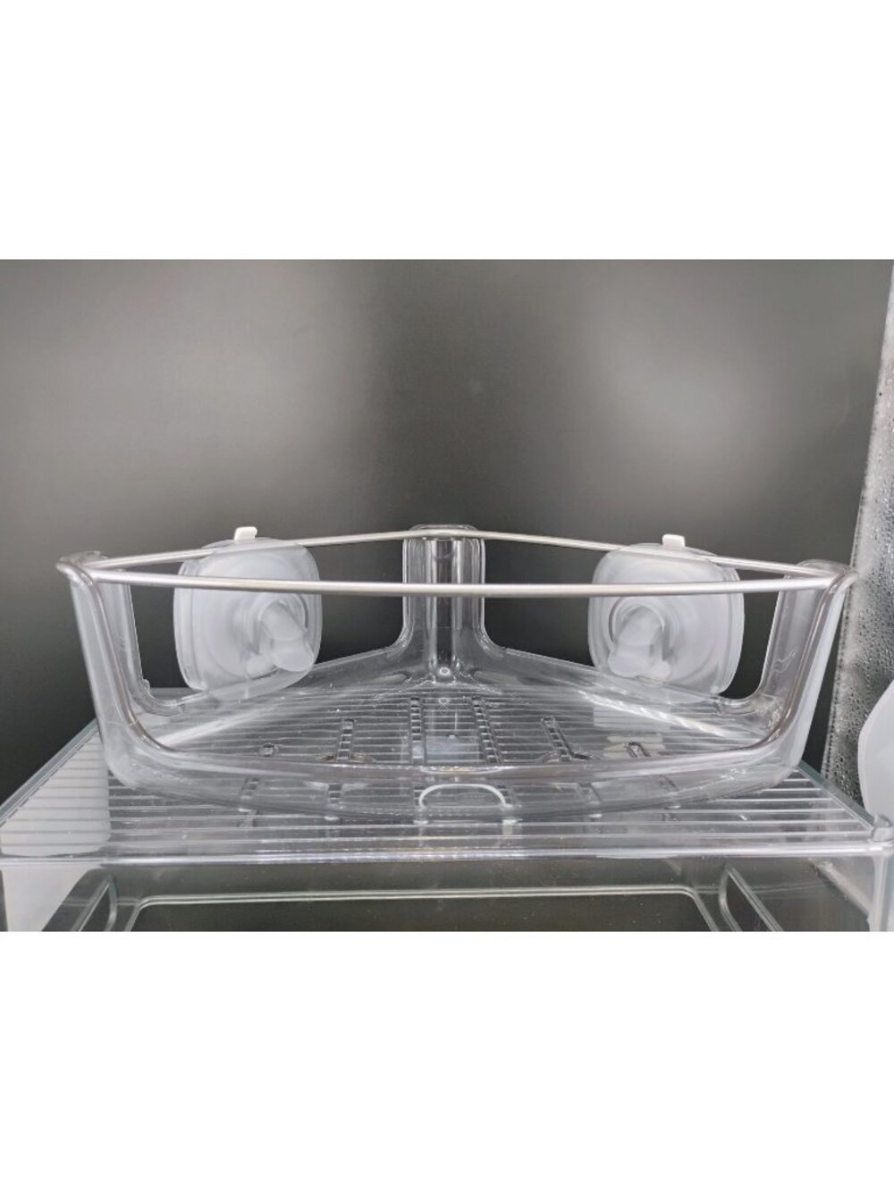 Corner Shower Caddy Suction Cup Design Clear Plastic & Metal Frame